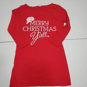 Merry Christmas Y'all Bella Girls M 10/12 Shirt Dress Red Scoop Neck 100% Cotton